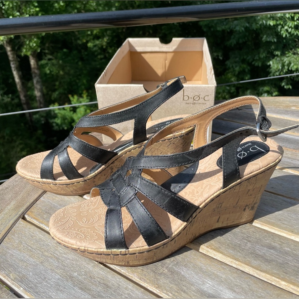 BOC Born Concept Cates Cork Wedge Sandals Women 10 black